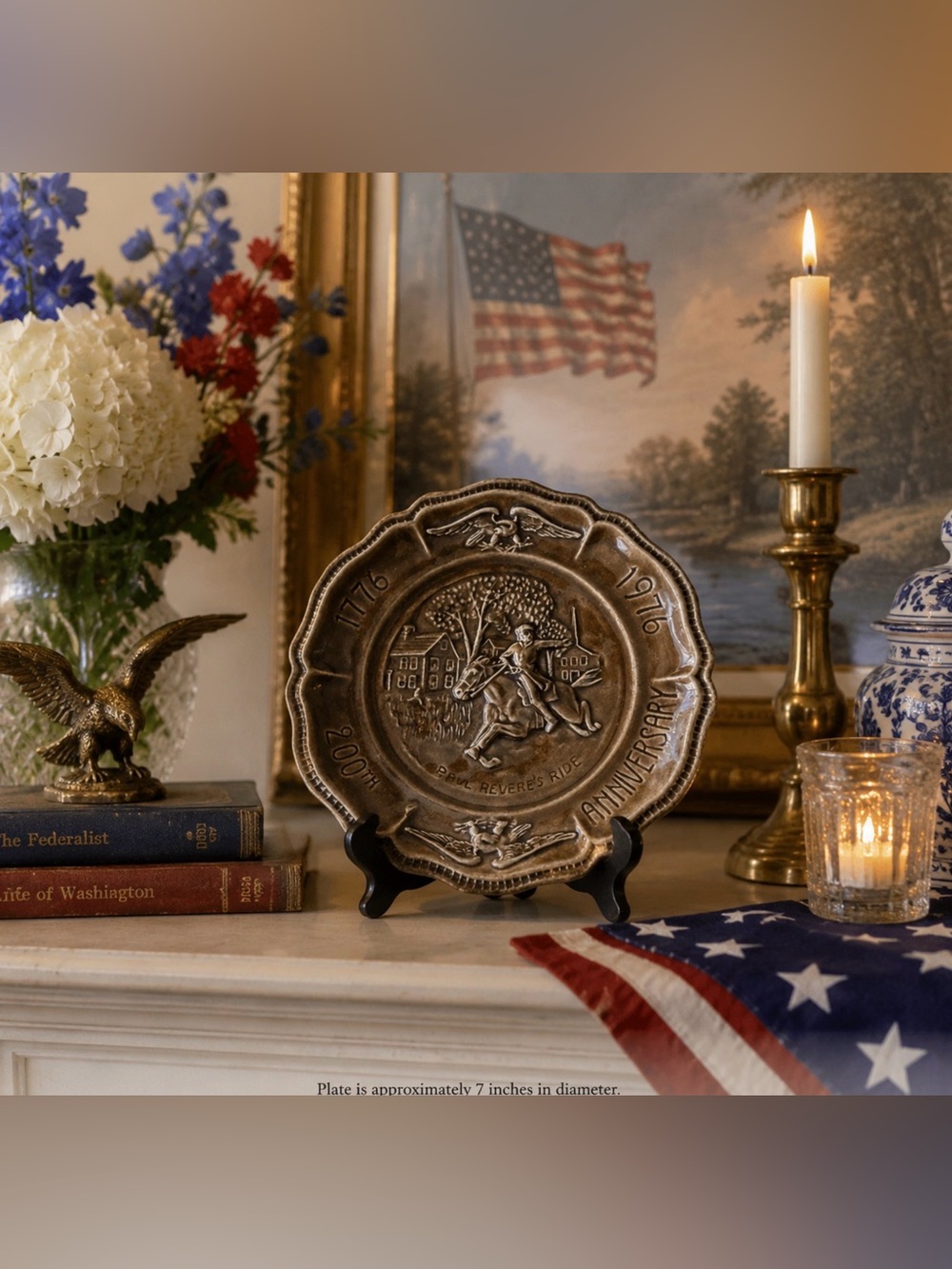 USA Patriotic 1776-1976 Plate California Pottery Paul Revere America 4th July